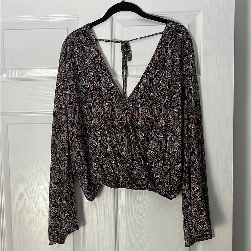 Long Sleeve Paisley Crop Top